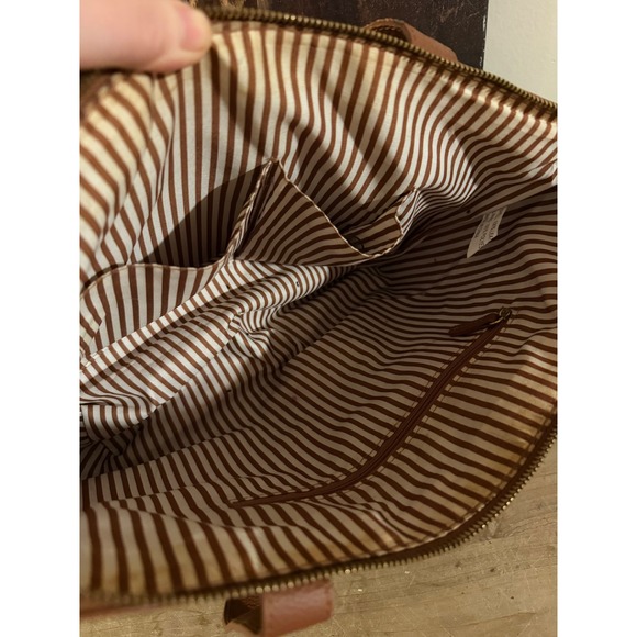 Joy Mangano Cognac Brown Pebbled Leather Tote Bag with Bottom Compartment - Picture 3 of 4